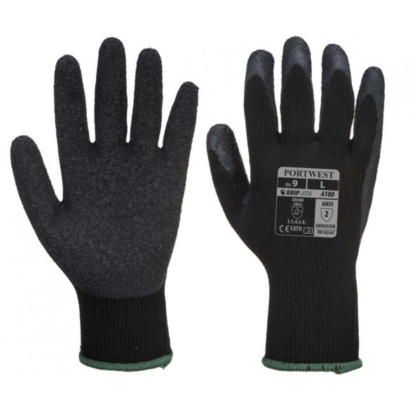 Portwest Mártott latex védőkesztyű-A100-fekete-XL