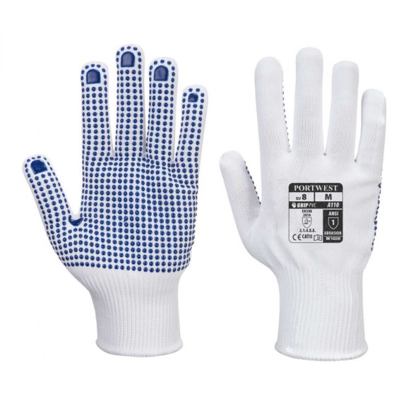 Portwest Nylon PVC pontozott védőkesztyű-A110-fehér / kék-XL