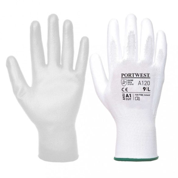 Portwest A120 - Nylon kesztyű PU tenyérmártott - 9/L - fehér