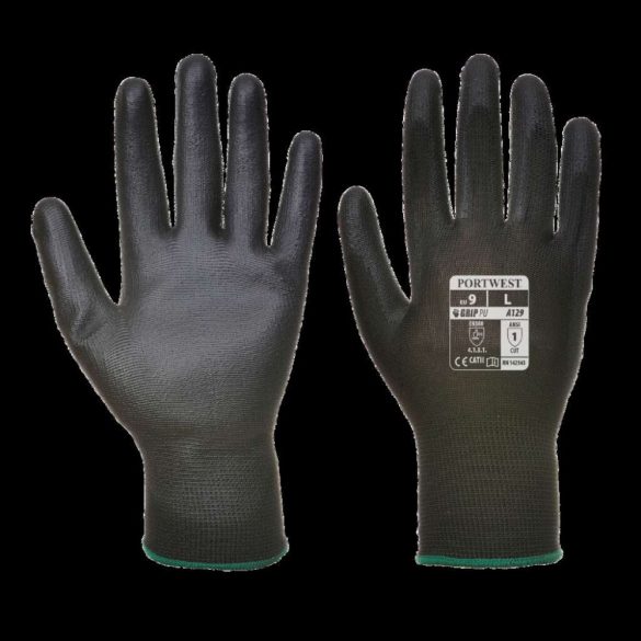 Portwest PU tenyérmártott kesztyű (480 pár)-A129-fekete-2XL