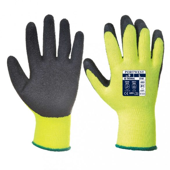 Portwest Mártott latex védőkesztyű, téli kivitel-A140-sárga/fekete-L