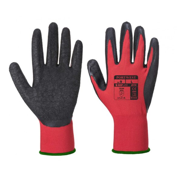 Portwest A174 - Flex Grip Latex Glove - 9/L - piros/fekete
