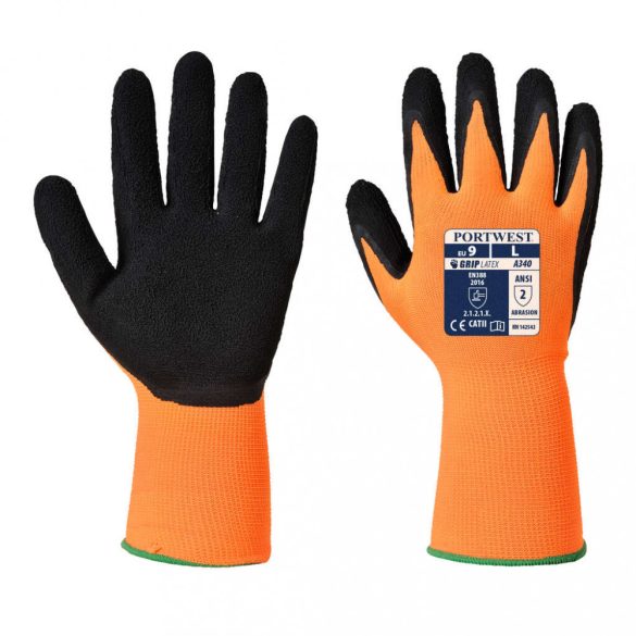 Portwest Hi-Vis Grip mártott latex védőkesztyű-A340-narancs / fekete-2XL