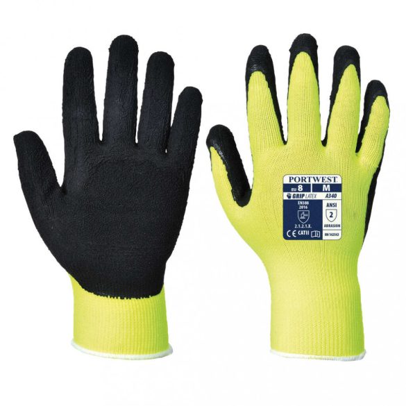 Portwest Hi-Vis Grip mártott latex védőkesztyű-A340-sárga-S