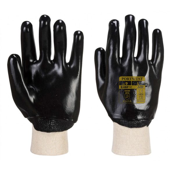 Portwest Csuklóig mártott PVC kesztyű-A400-fekete-2XL