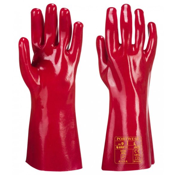 Portwest PVC hosszú szárú védőkesztyű 35 cm-A435-piros-XL