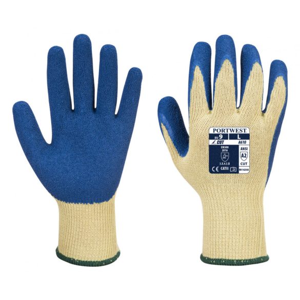 Portwest Kevlar® tenyérmártott latex kesztyű, Cut 3-A610-sárga / kék-M