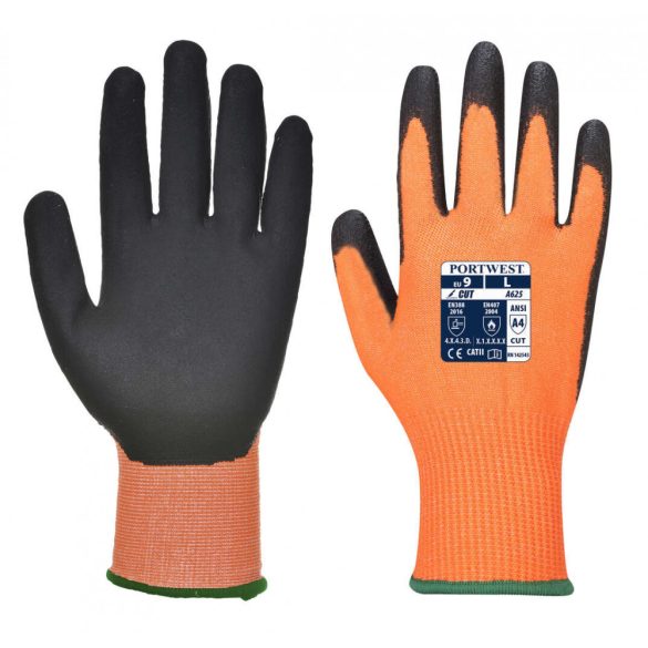 Portwest Láthatósági vágásbiztos védőkesztyű, Cut 5-A625-narancs/fekete-2XL