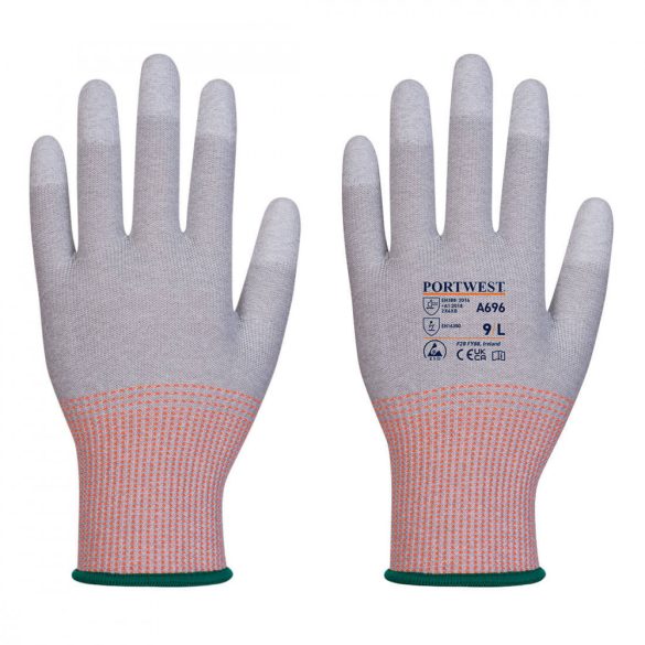 Portwest LR13 ESD PU ujjvégmártott kesztyű (12 pár)-A696-szürke / fehér-S