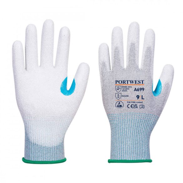 Portwest MR13 ESD tenyérmártott kesztyű (12 pár)-A699-szürke / fehér-L