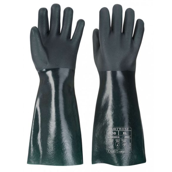 Portwest Duplán mártott PVC védőkesztyű 45cm-A845-zöld-XL