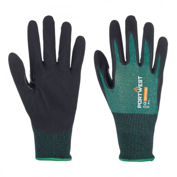 Portwest LR18 Vágásbiztos nitrilhab védőkesztyű (12 pár)-AP15-zöld / fekete-2XL