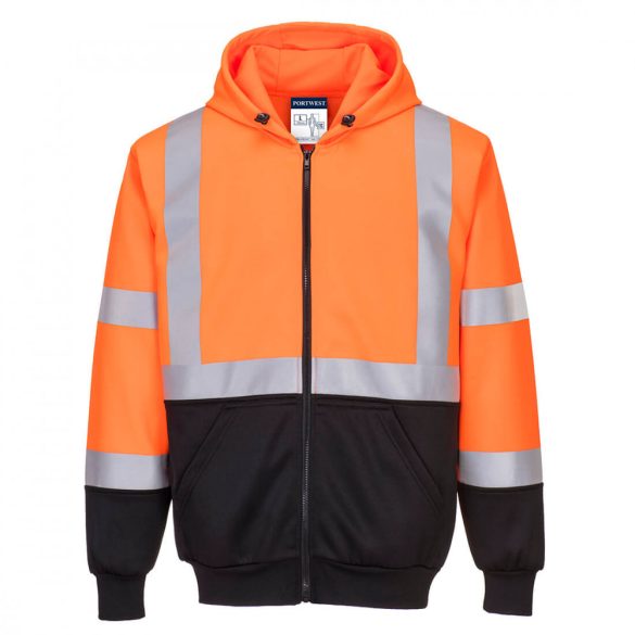 Portwest Hi-Vis kéttónusú kapucnis pulóver-B315-narancs/fekete-M