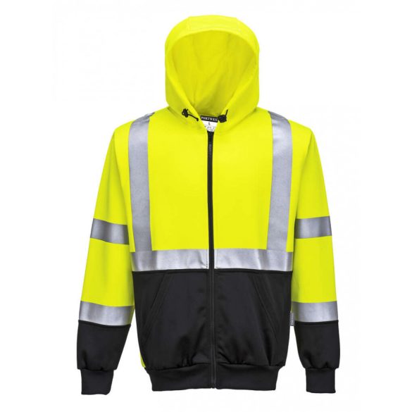Portwest Hi-Vis kéttónusú kapucnis pulóver-B315-sárga / fekete-4XL