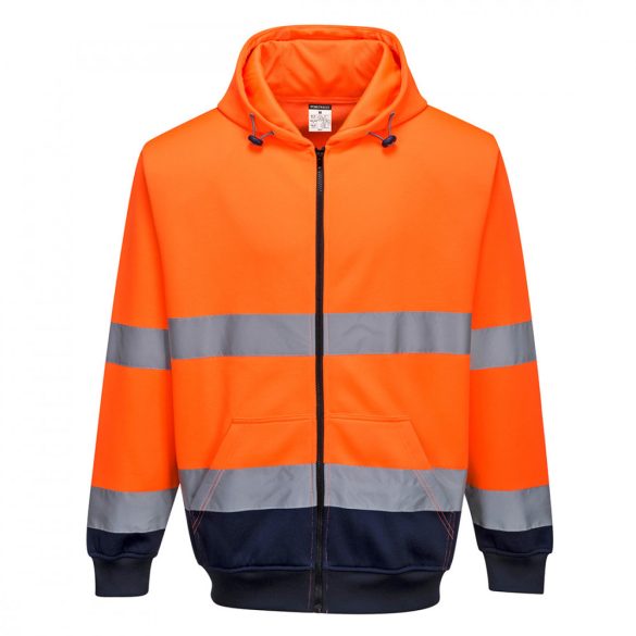 Portwest Két tónusú cipzáras kapucnis pulóver-B317-narancs / tengerészkék-XL