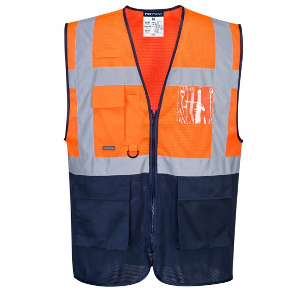 Portwest Hi-Vis kéttónusú MeshAir Executive mellény-C377-narancs / tengerészkék-L