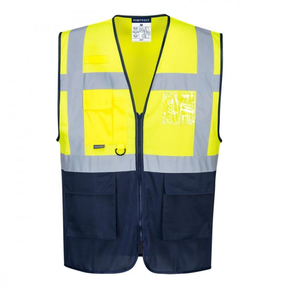 Portwest Hi-Vis kéttónusú MeshAir Executive mellény-C377-sárga / tengerészkék-L