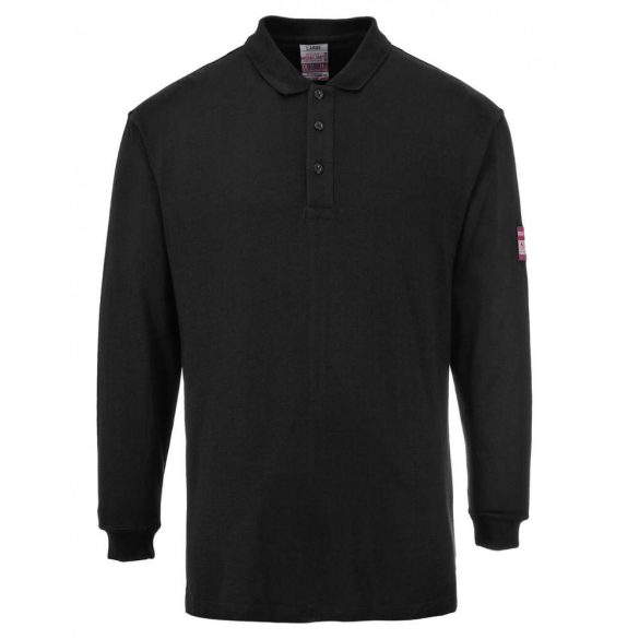 Portwest Lángálló galléros hosszú ujjú póló-FR10-fekete-3XL