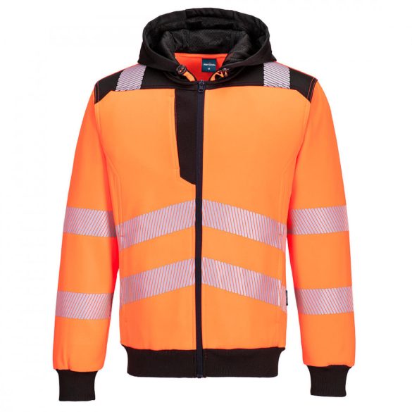 Portwest PW3 Hi-Vis cipzáras kapucnis pulóver-PW327-narancs/fekete-4XL