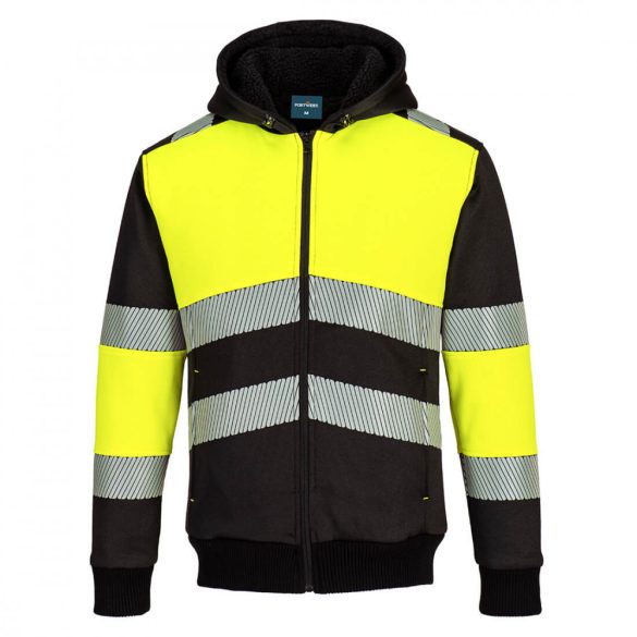 Portwest PW3 Class 1 cipzáros téli kapucnis pulóver-PW377-sárga / fekete-4XL