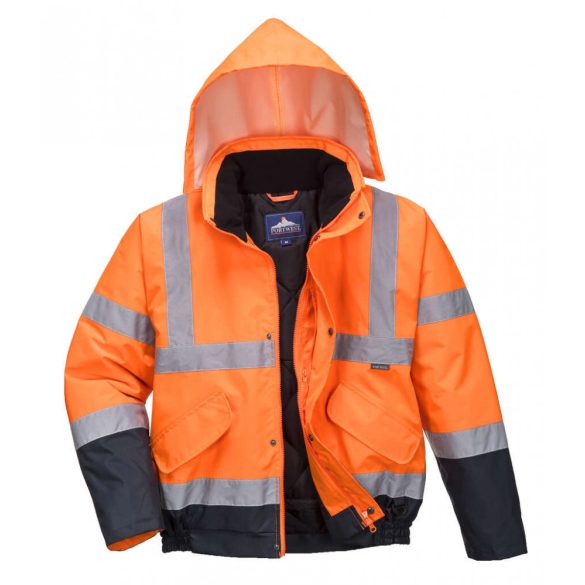 Portwest Hi-Vis kéttónusú bomber kabát-S266-narancs / tengerészkék-L