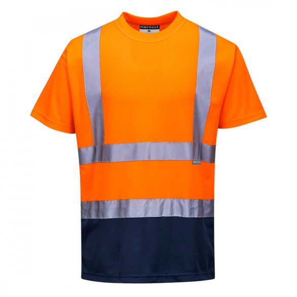 Portwest Kéttónusú pólóing-S378-narancs / tengerészkék-M