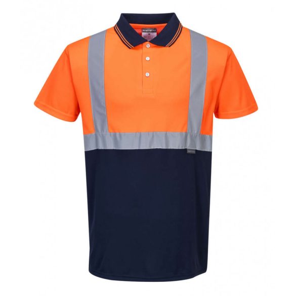Portwest Jól láthatósági teniszpóló-S479-narancs / tengerészkék-M