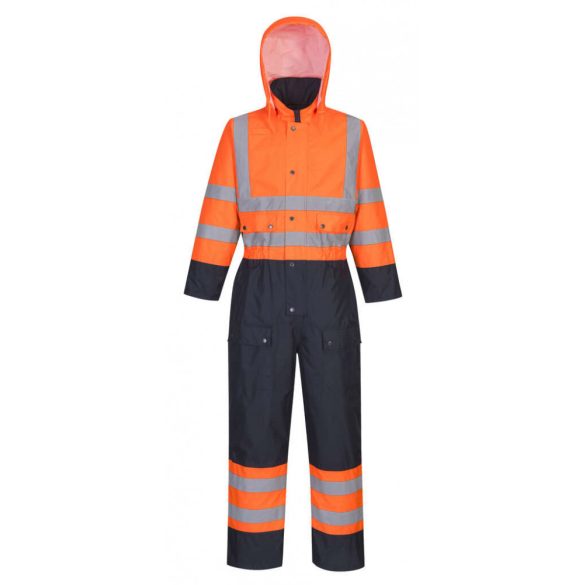 Portwest Contrastvízálló overál-bélelt-S485-narancs / tengerészkék-L
