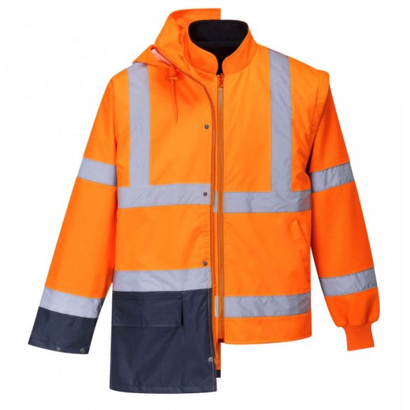Portwest Essential 5 az 1-ben munkavédelmi kabát-S766-narancs / tengerészkék-4XL