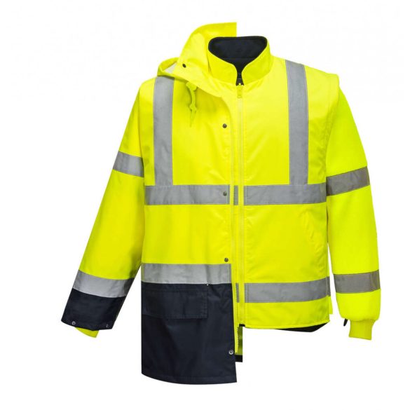 Portwest Essential 5 az 1-ben munkavédelmi kabát-S766-sárga / tengerészkék-4XL