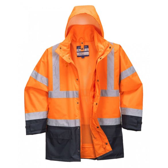 Portwest Jól láthatósági "lélegző" 5az1-ben munkavédelmi kabát-S768-narancs / tengerészkék-4XL