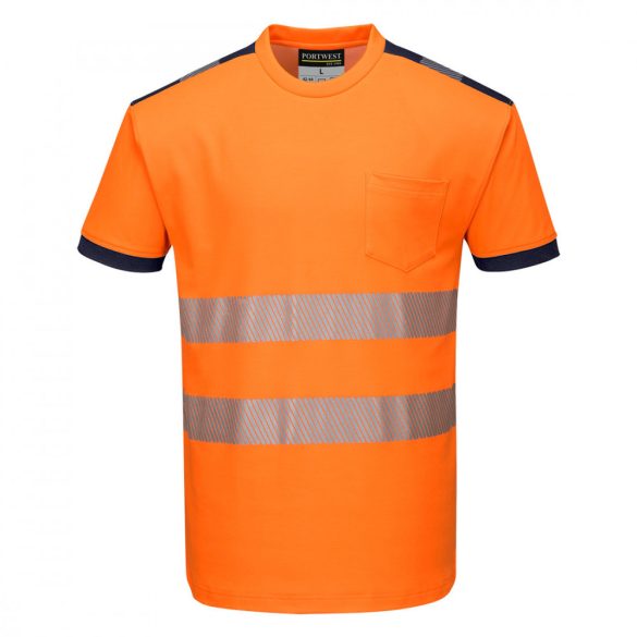 Portwest Jól láthatósági Vision póló-T181-narancs / tengerészkék-XL