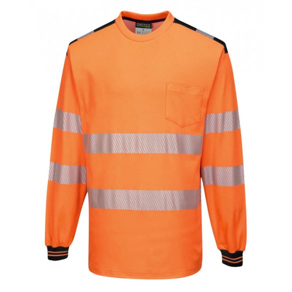 Portwest PW3 Hi-Vis hosszú ujjú póló-T185-narancs/fekete-L