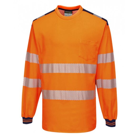Portwest PW3 Hi-Vis hosszú ujjú póló-T185-narancs / tengerészkék-L
