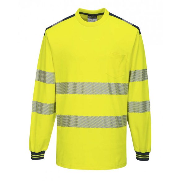 Portwest PW3 Hi-Vis hosszú ujjú póló-T185-sárga / tengerészkék-L